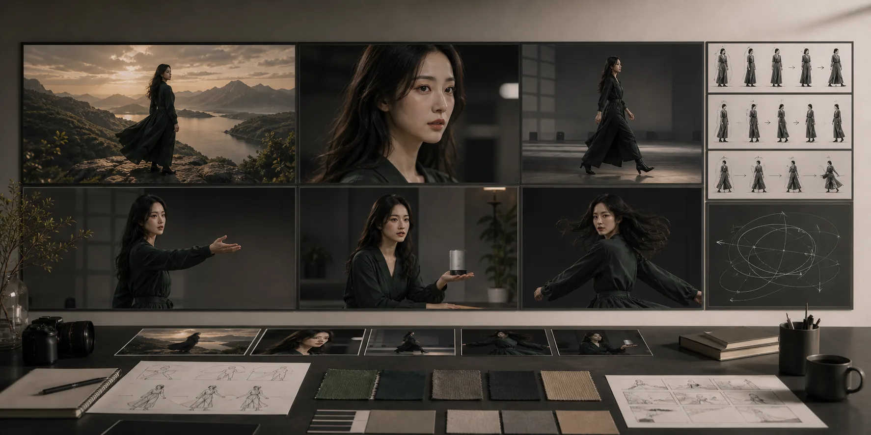 Kling creator character consistency board with gesture and portrait references