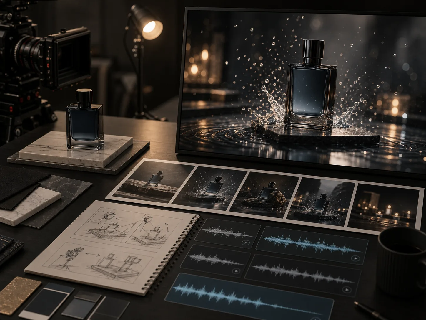 Veo short film pre-production with cinematic frame and audio atmosphere cards