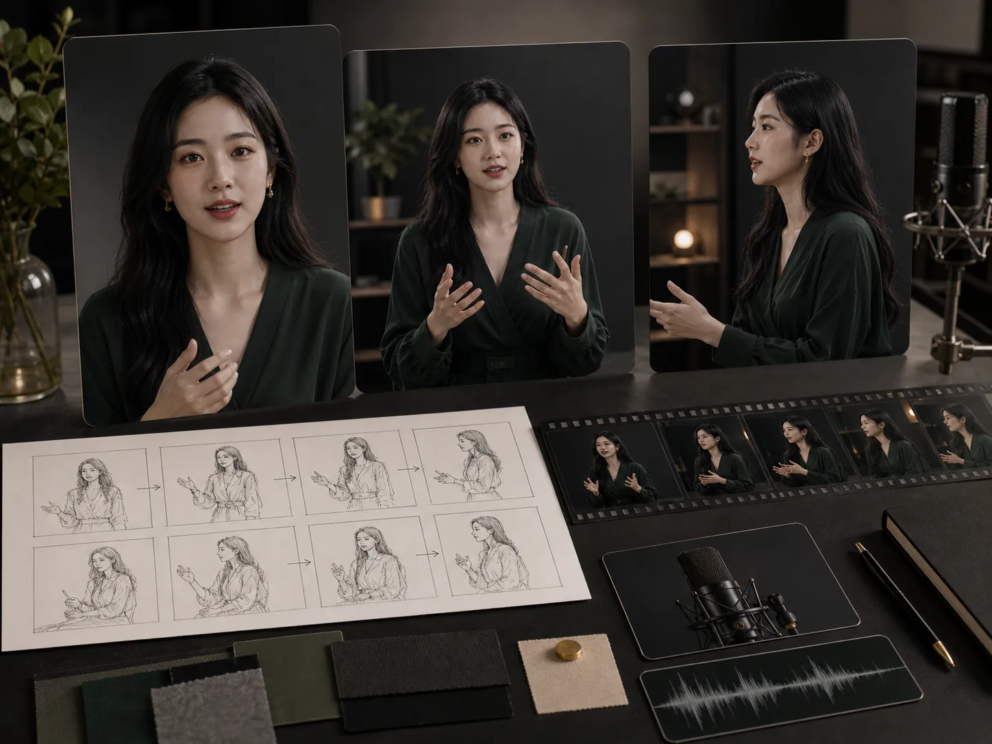 Veo cinematic post-production suite with video frame and synchronized audio