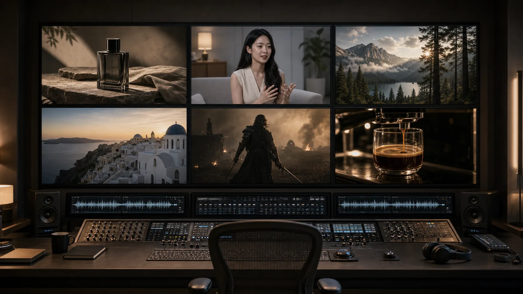 Veo cinematic product advertising setup with sound design cards