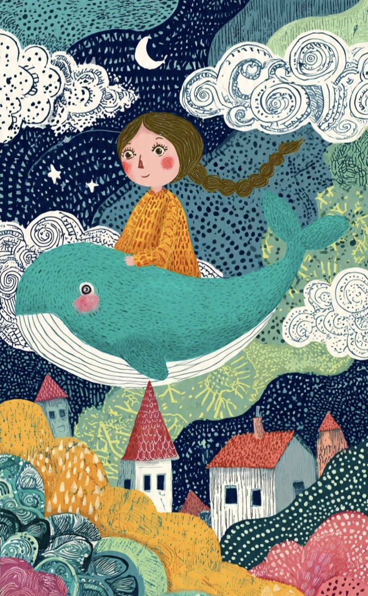 These two illustrations showcase a whimsical, folk-art st...