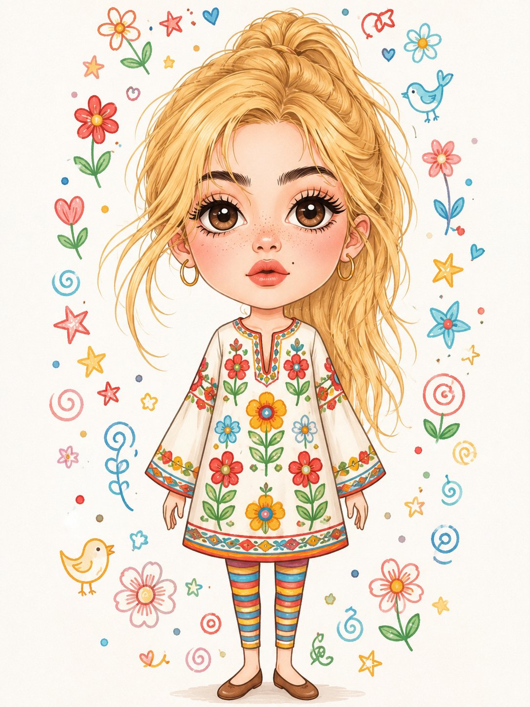 An adorable full-body chibi character inspired by the uploaded girl's facial