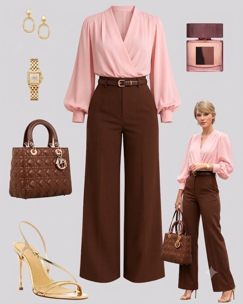 A clean, minimalist fashion mood board on a soft neutral light gray