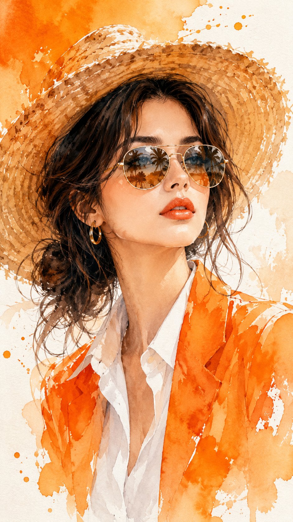 Ultra-detailed watercolor fashion portrait, 9:16 vertical composition, a