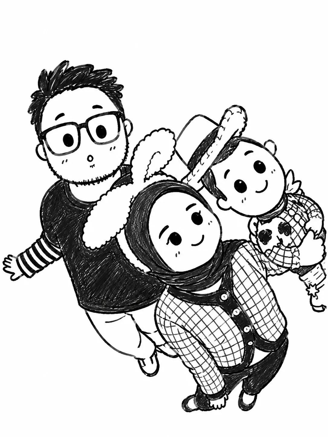 Turn the uploaded photo into a cute black-and-white hand-drawn doodle