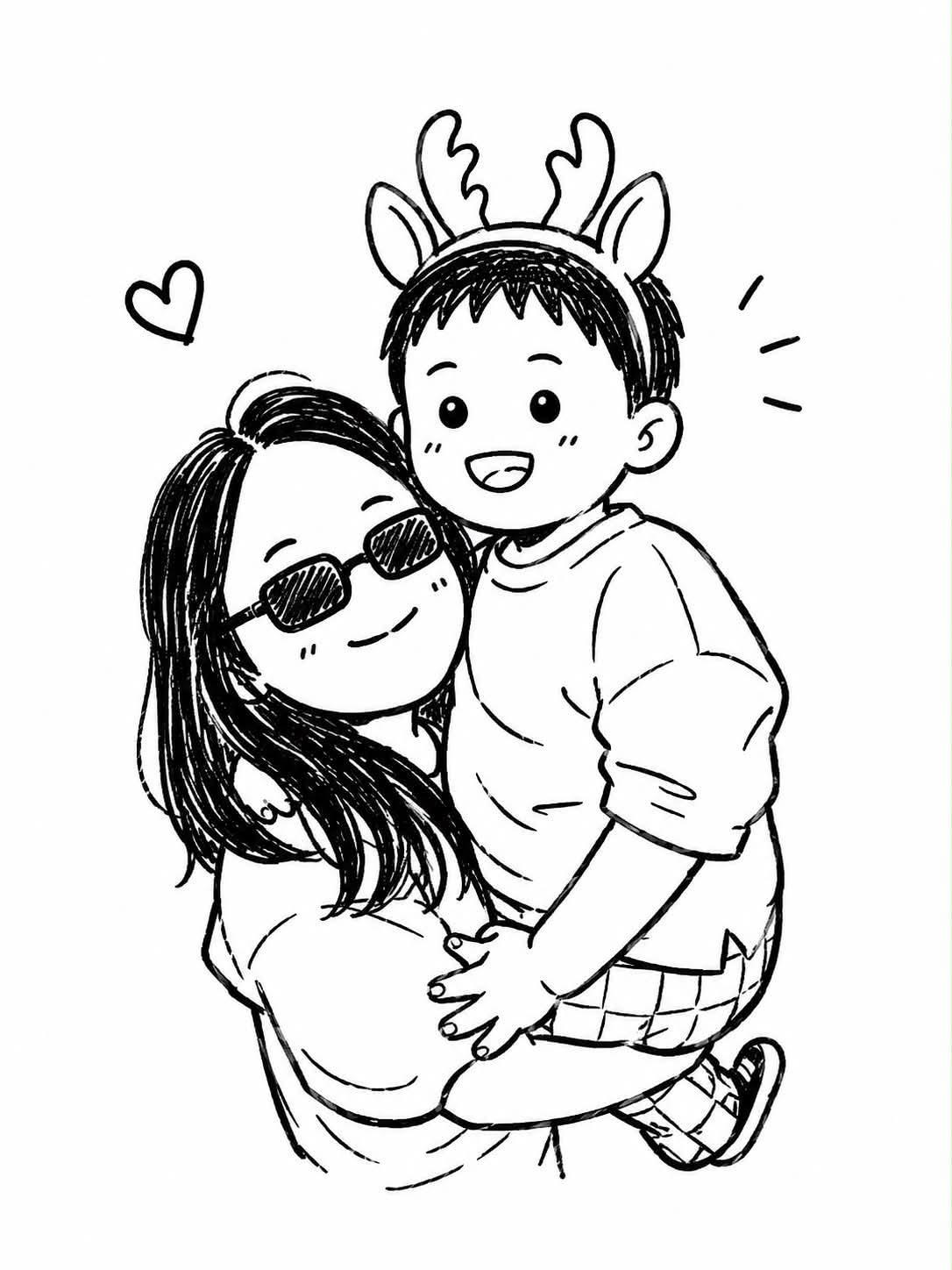 Transform the uploaded photo into a cute black-and-white hand-drawn chibi
