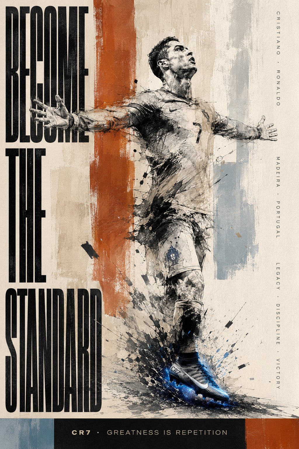 Cristiano Ronaldo contemporary fine art poster where Japanese sumi-e