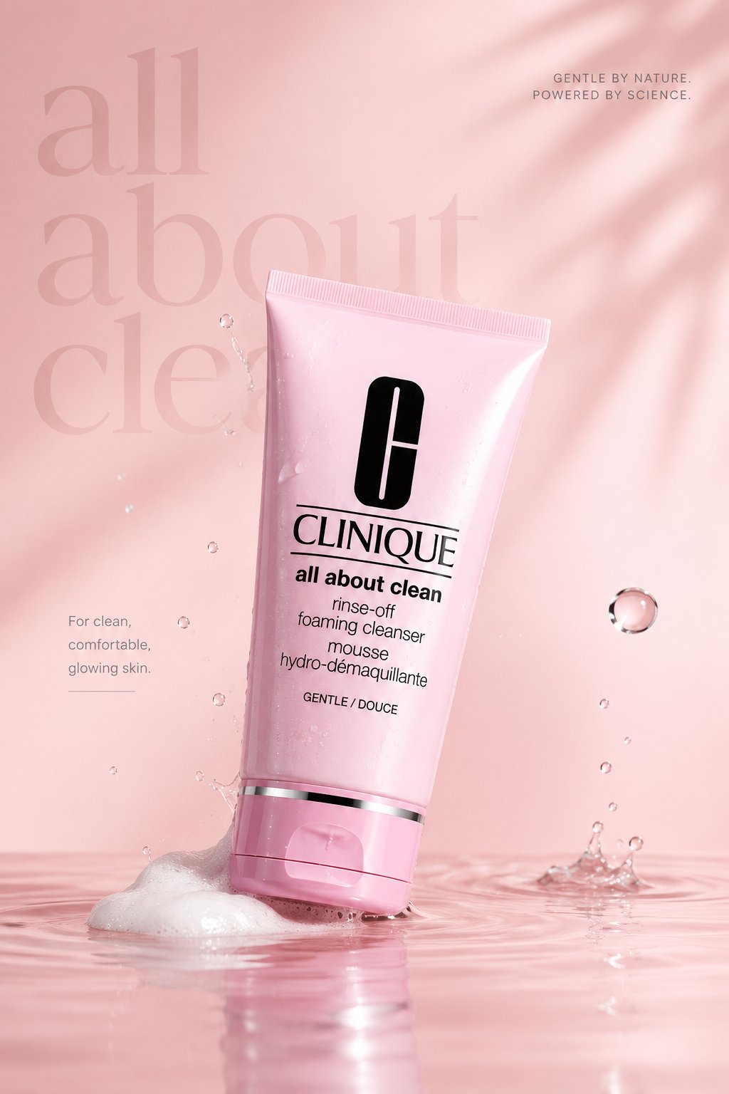 Luxury skincare advertisement with pastel product lighting and campaign polish
