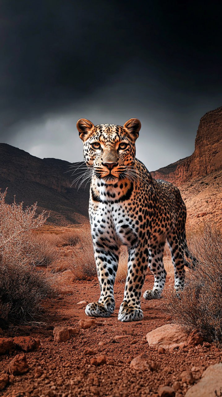 Created by Chat GPT 2: 0 extreame wide angle shot of a leopard standing in