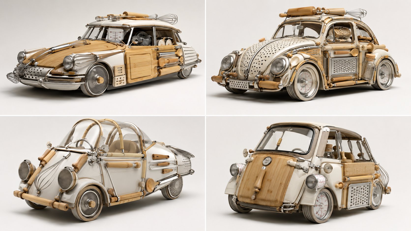 I asked GPT to give me 4 classic cars made with kitchen tools