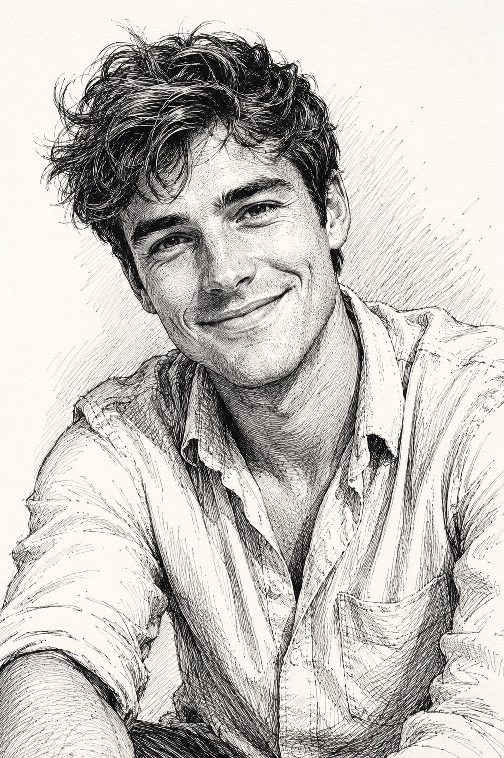 A candid portrait of a cute young man, captured in a highly detailed