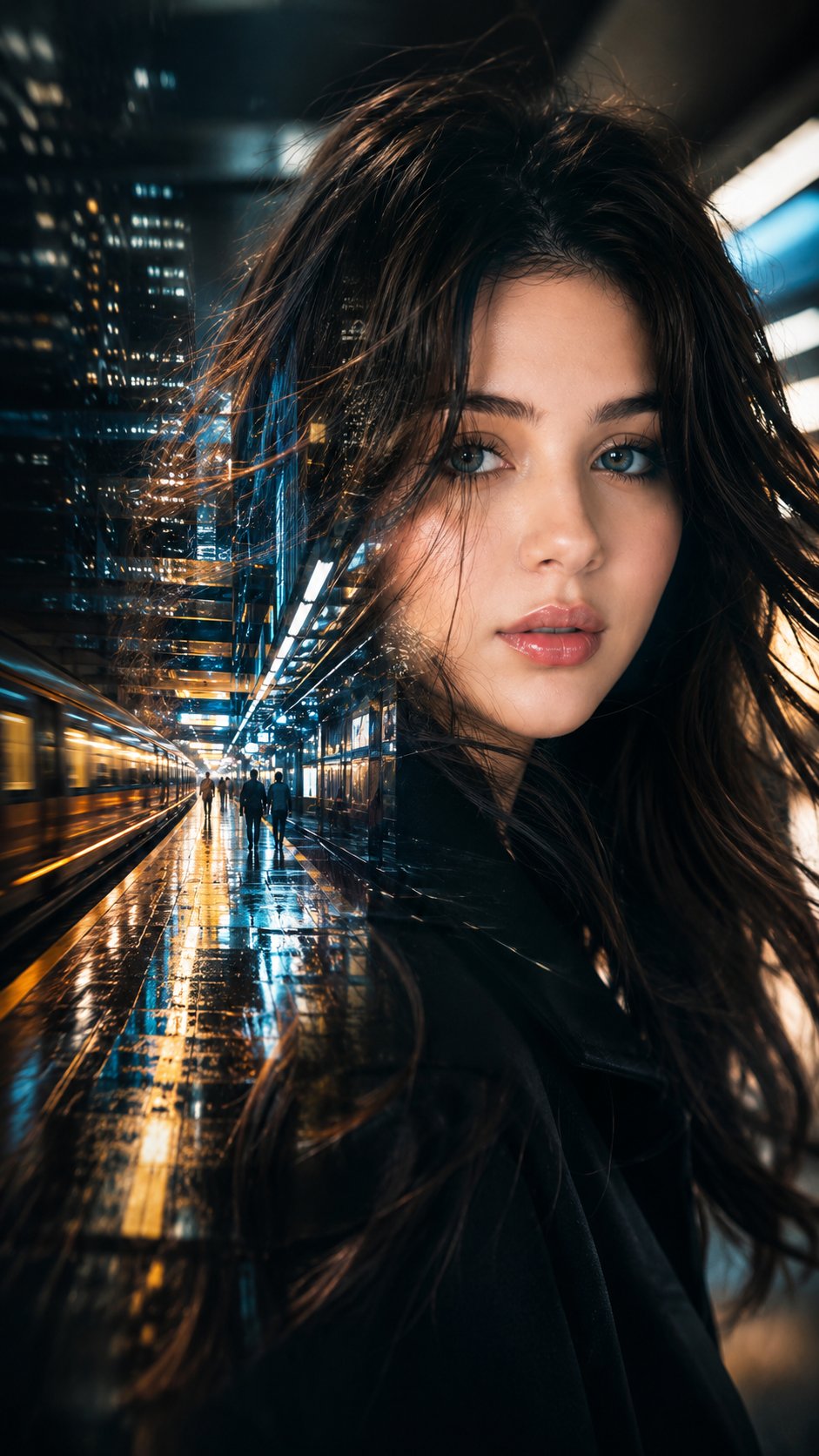 Ultra-realistic IMAX-level Netflix-style cinematic double-exposure urban