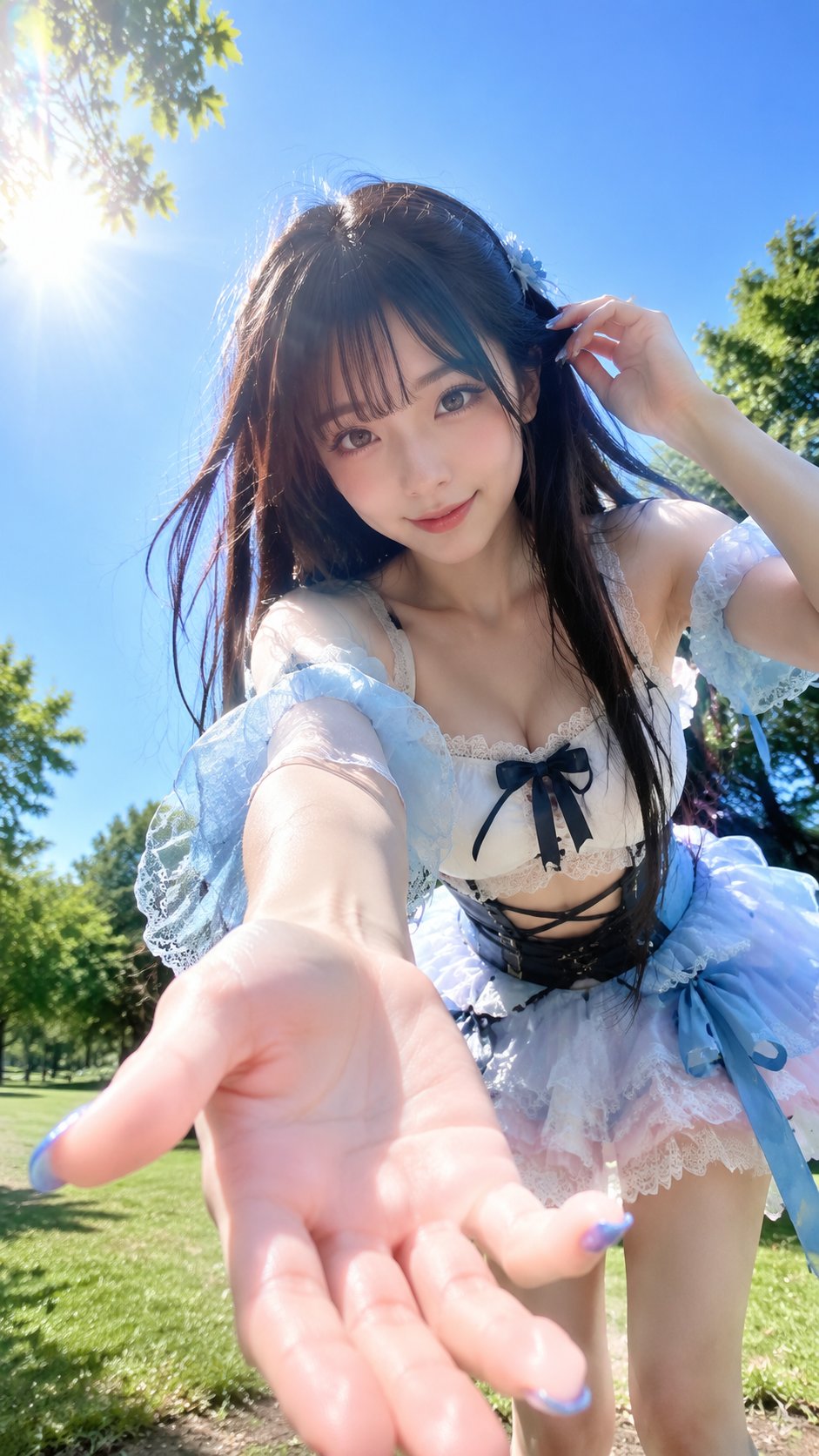 Vertical 9:16 photorealistic outdoor summer portrait