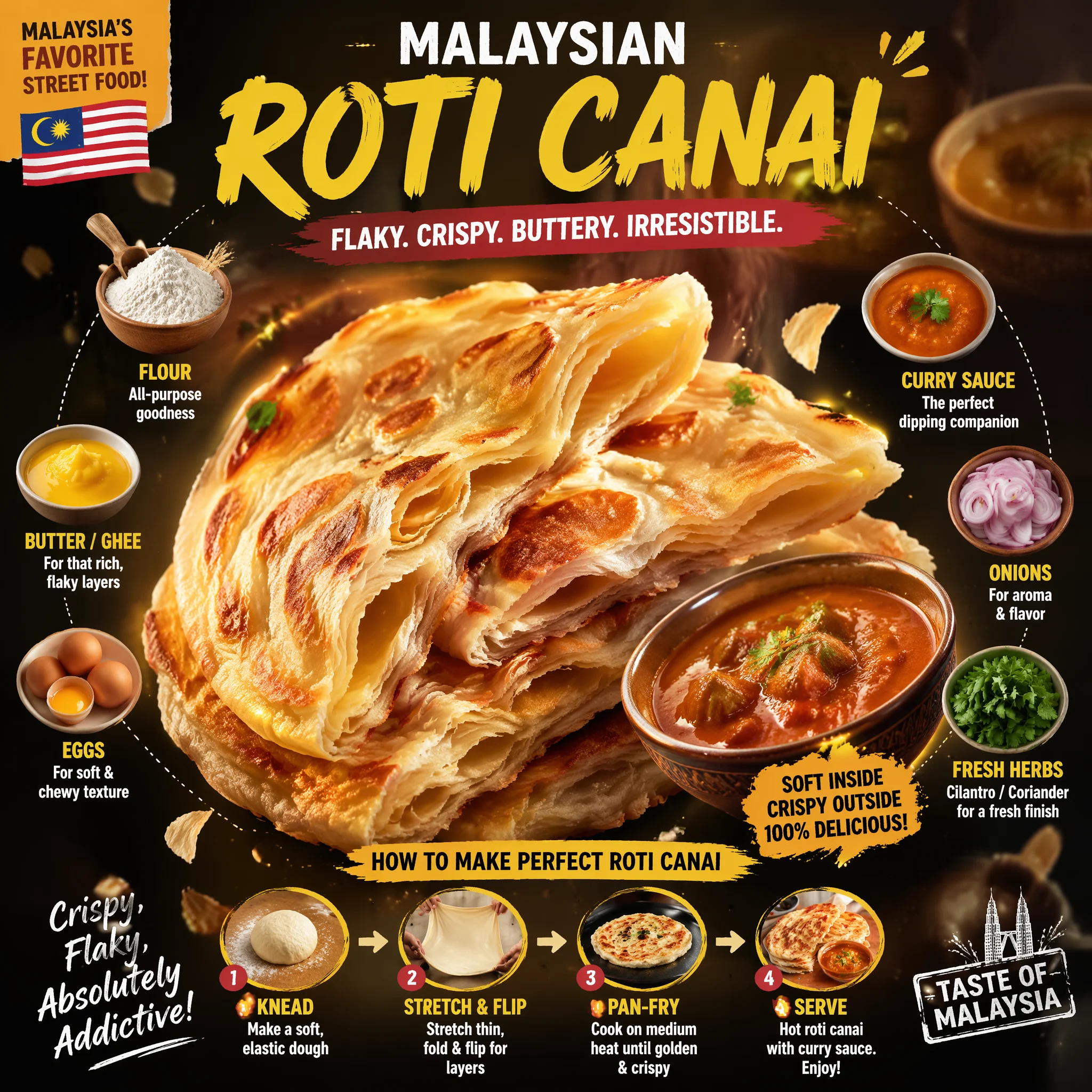 Ultra-viral recipe infographic.Showcase MALAYSIAN ROTI CA...