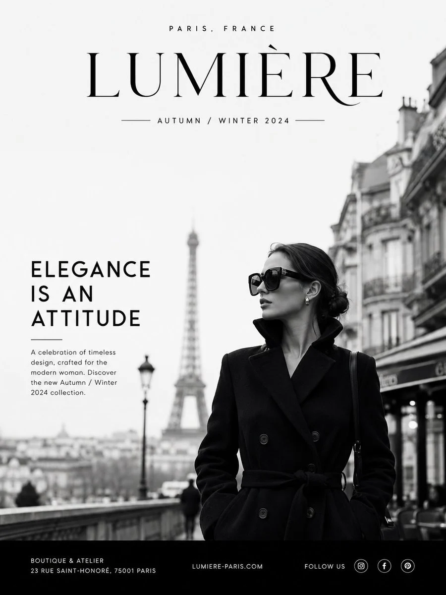 Create a premium luxury fashion advertisement in a minima...