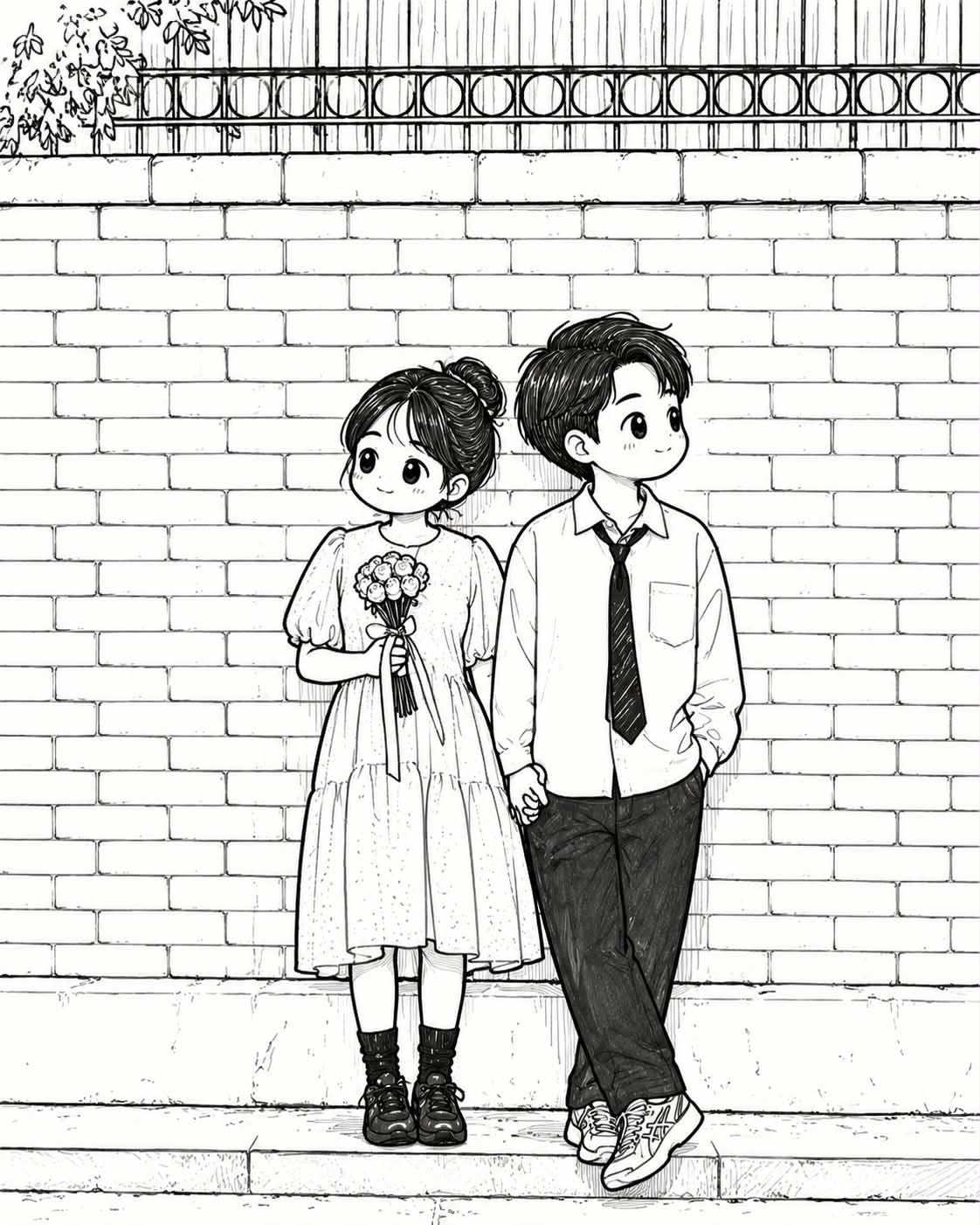 Convert the uploaded photo into a cute black-and-white hand-drawn doodle