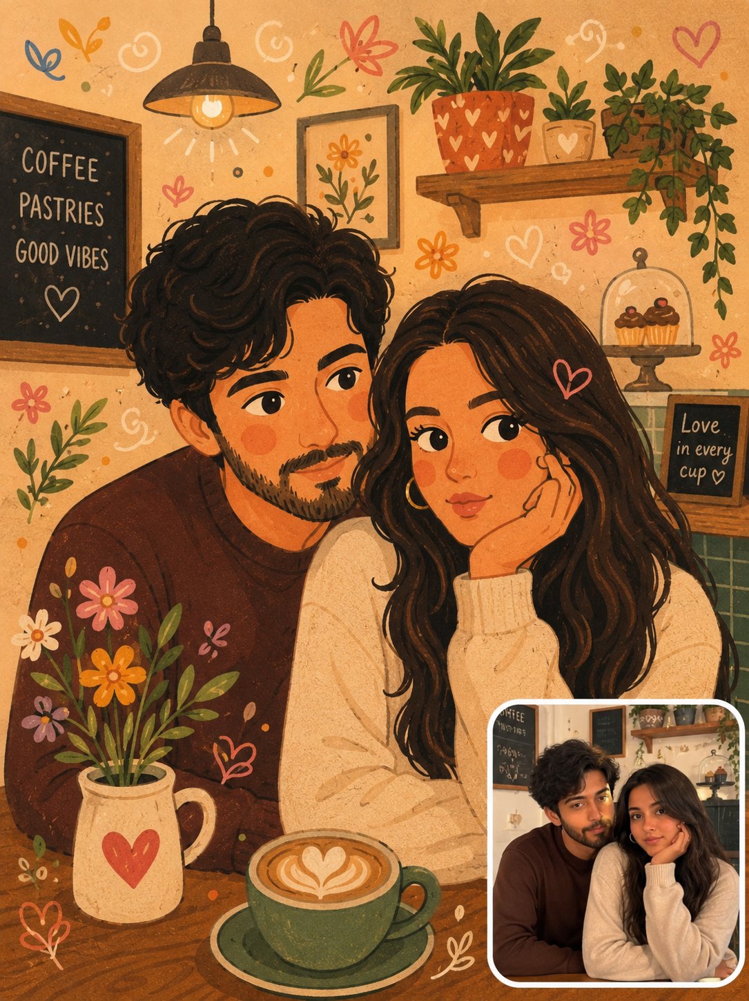 A charming folk doodle poster illustration inspired by cozy storybook art,