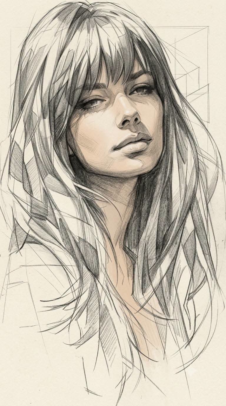 Medium & Style: High-contrast monochrome grayscale graphite sketch combined