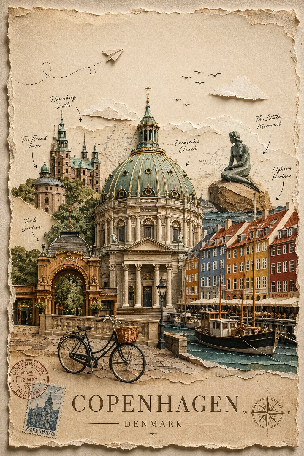 A premium, timeless handcrafted travel poster for [DESTINATION] in an elegant