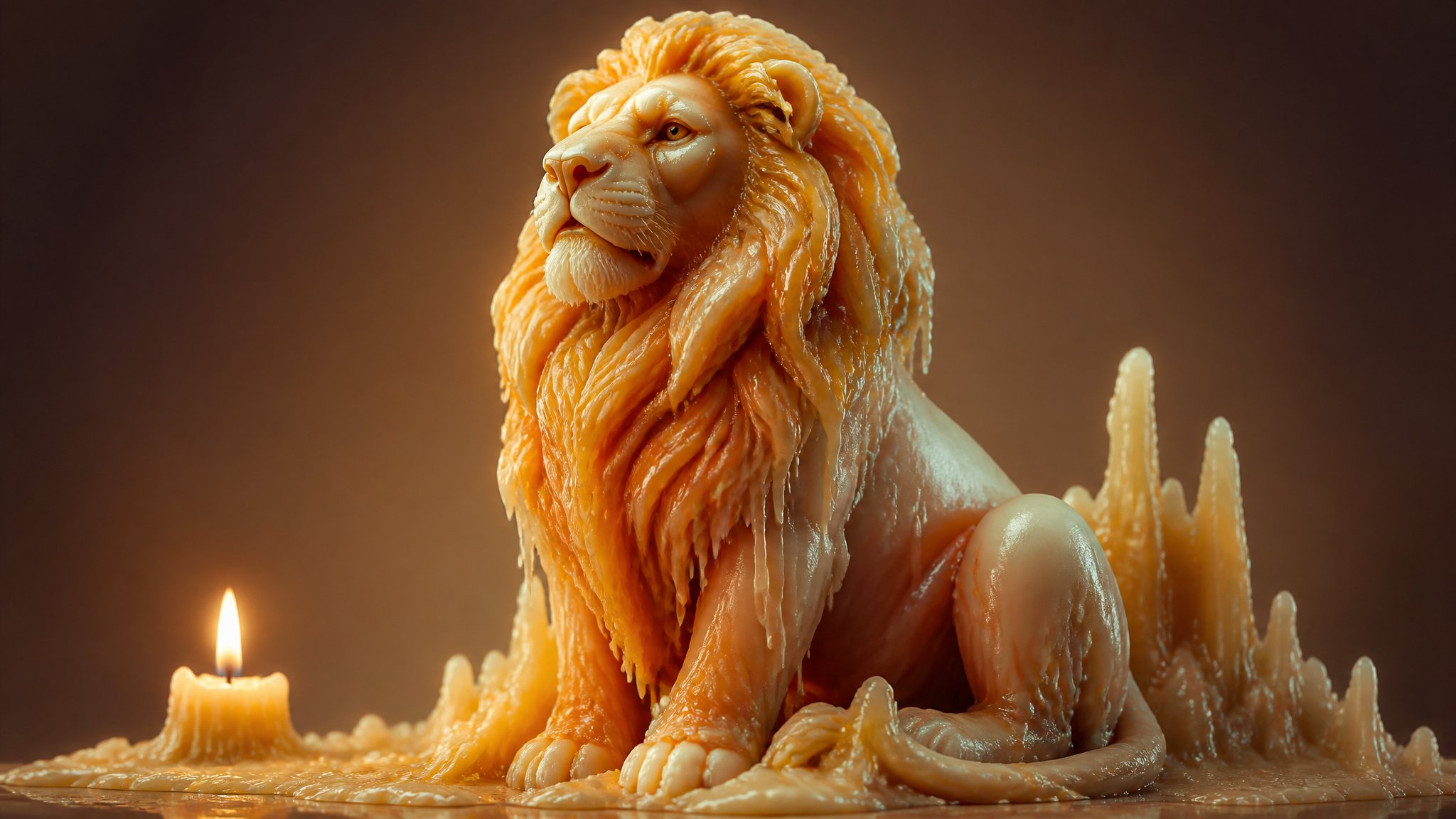 Stylized [subject] sculpted from smooth candle wax, softly melted edges,