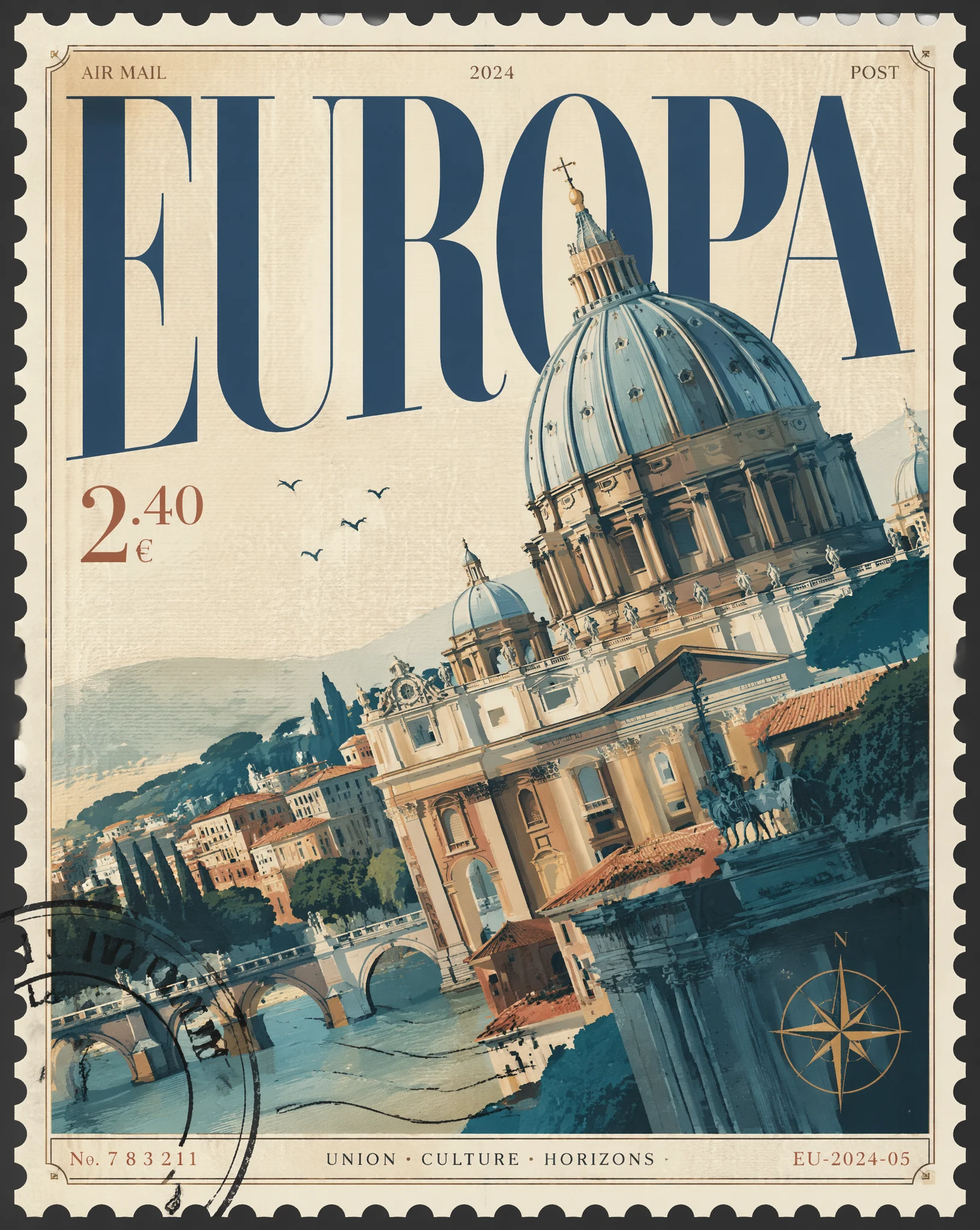 Design a premium 4:5 collectible postal-stamp poster for ...