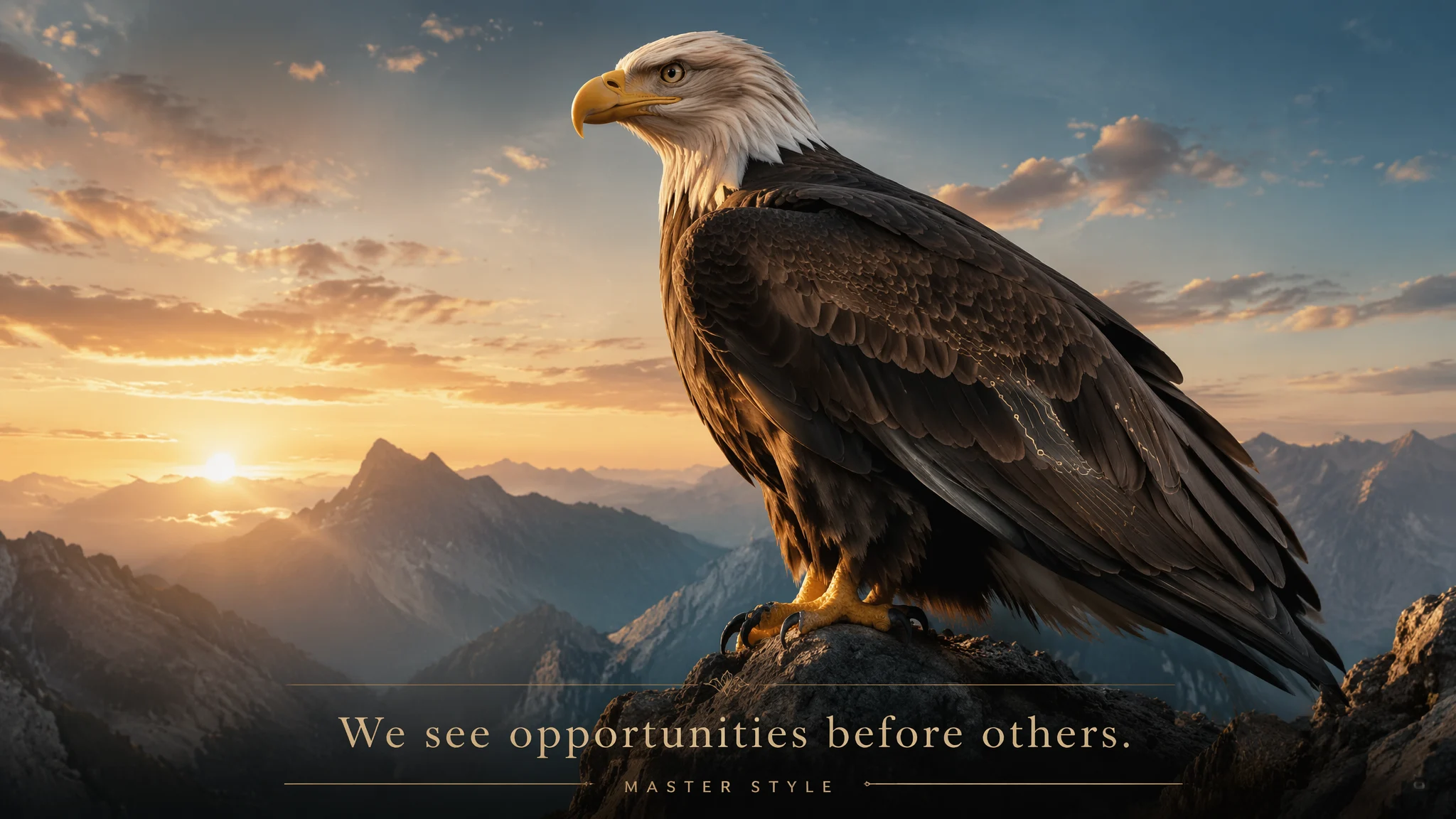 A majestic eagle standing proudly on a mountain cliff und...