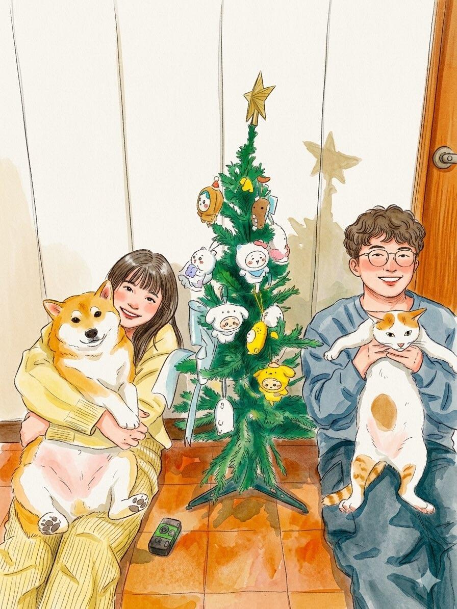 Cute cozy slice-of-life illustration in a soft watercolor + colored pencil