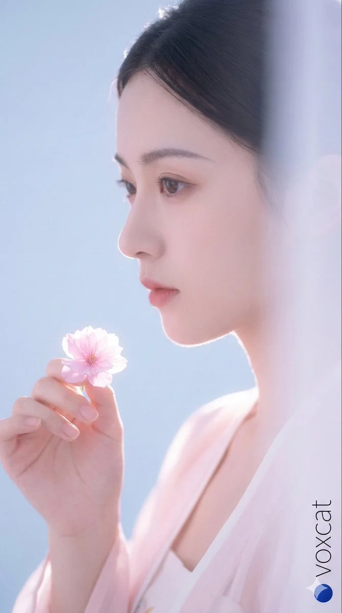 A cinematic half-body close-up portrait of an elegant and...