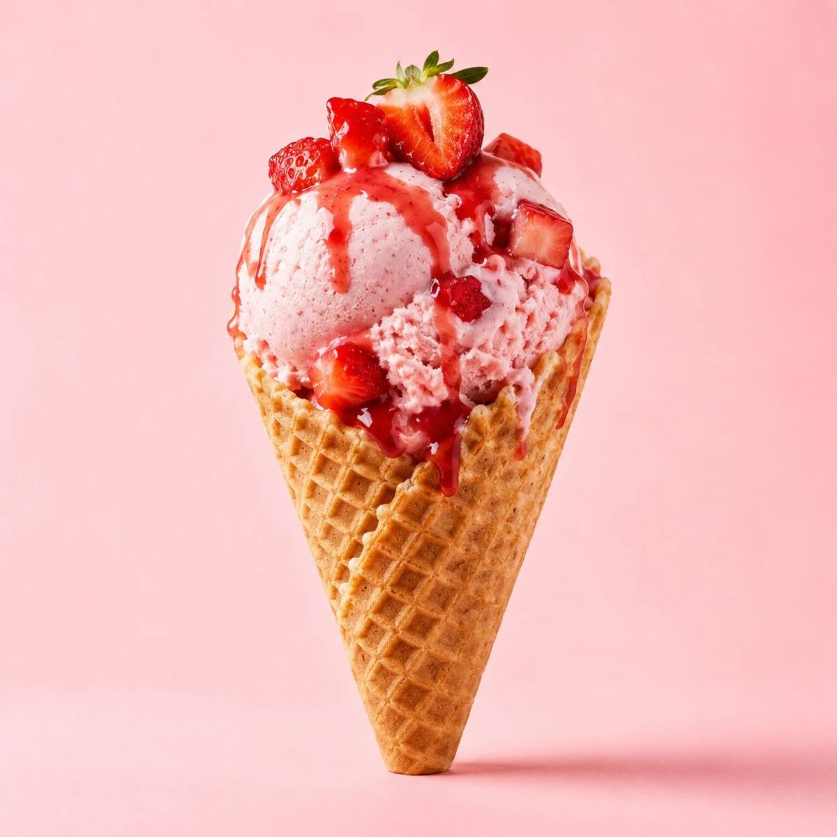 A premium dessert product photograph of a strawberry ice ...