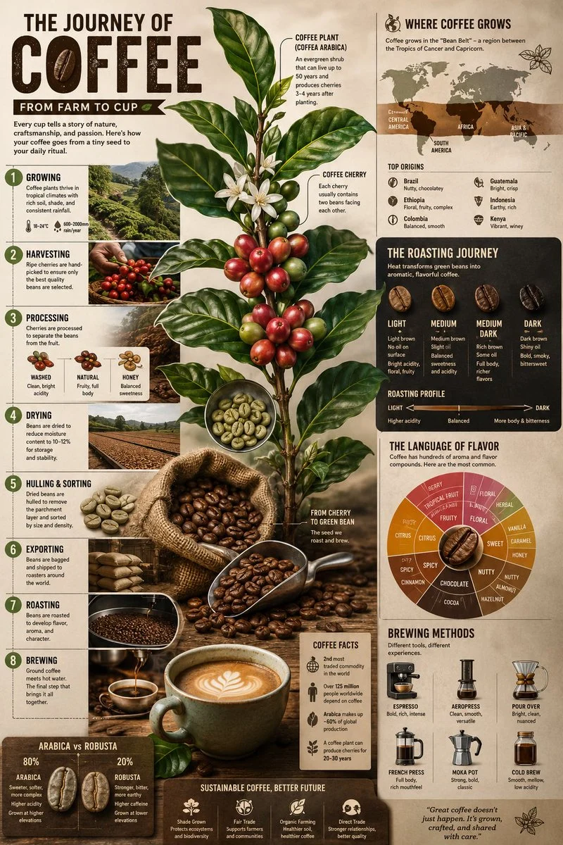 Create a visually rich infographic showing the journey of...