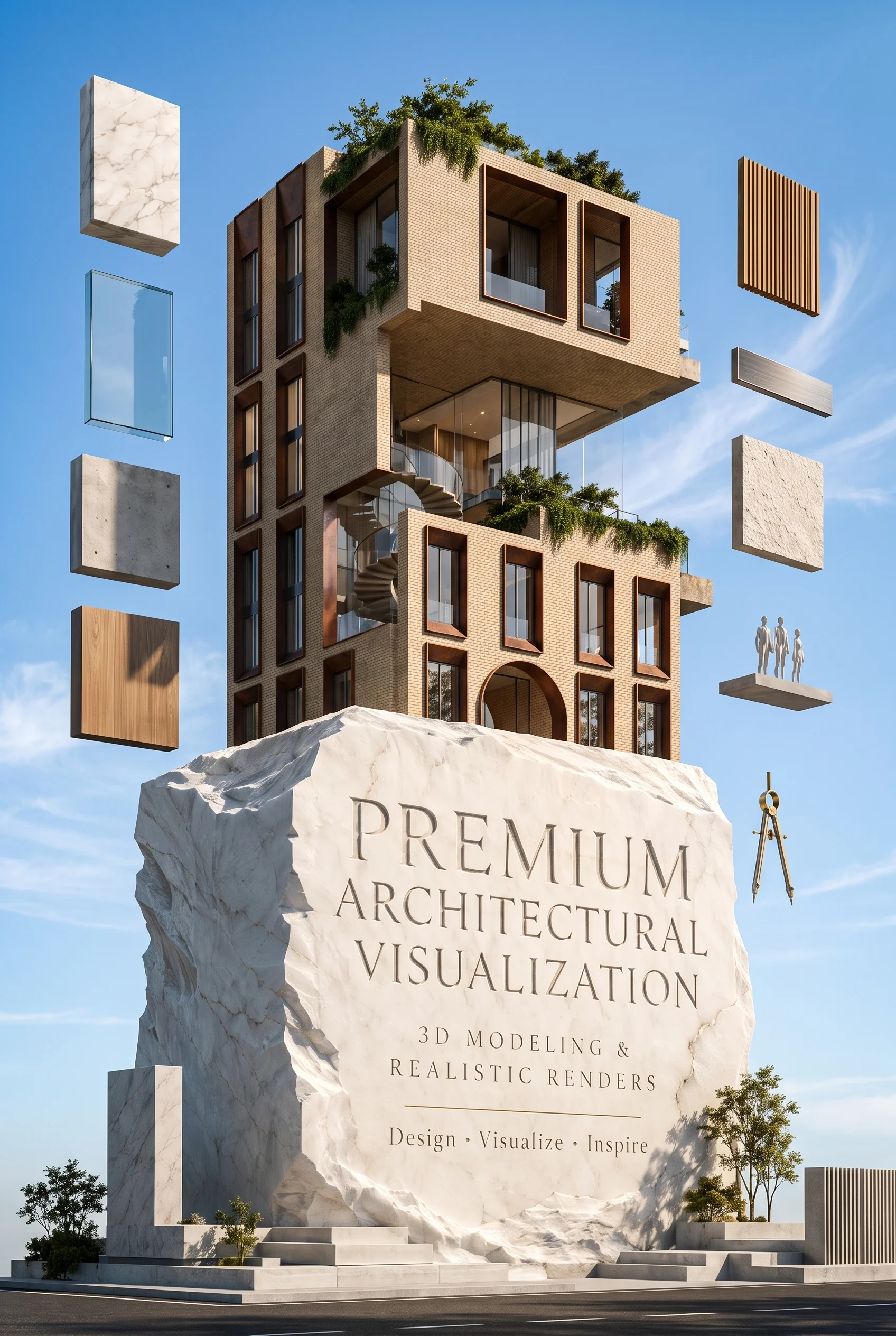 A contemporary eight-story boutique hotel features modula...