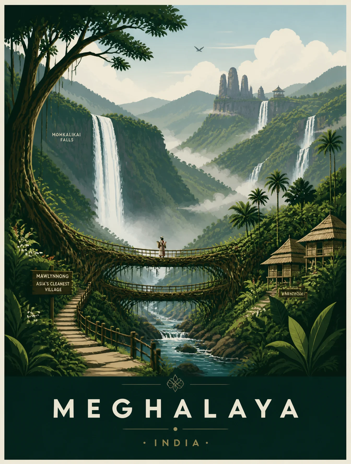 Create a premium editorial travel poster illustration of ...