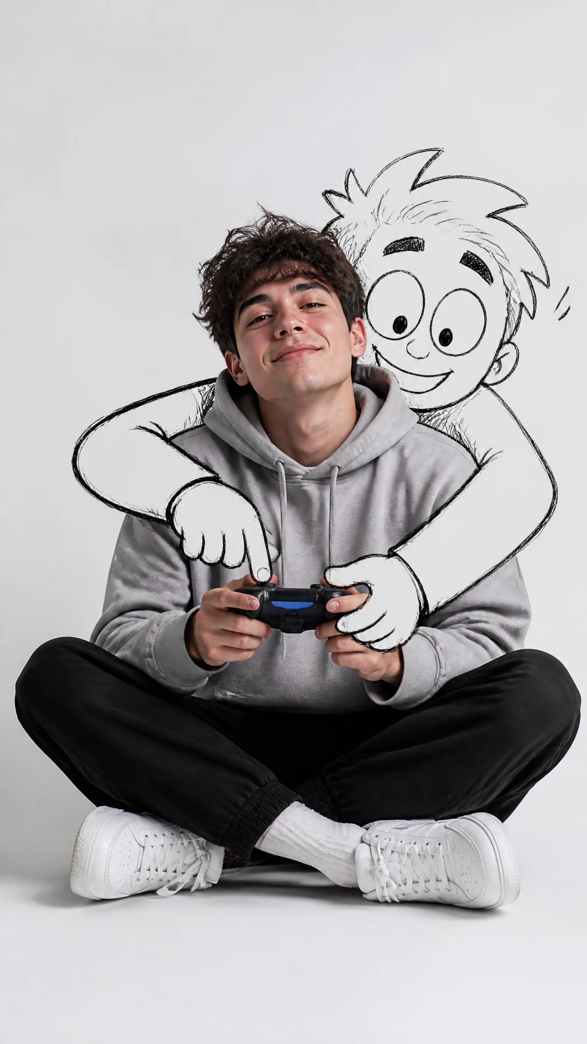 Ultra-realistic minimalist portrait of a young male gamer...