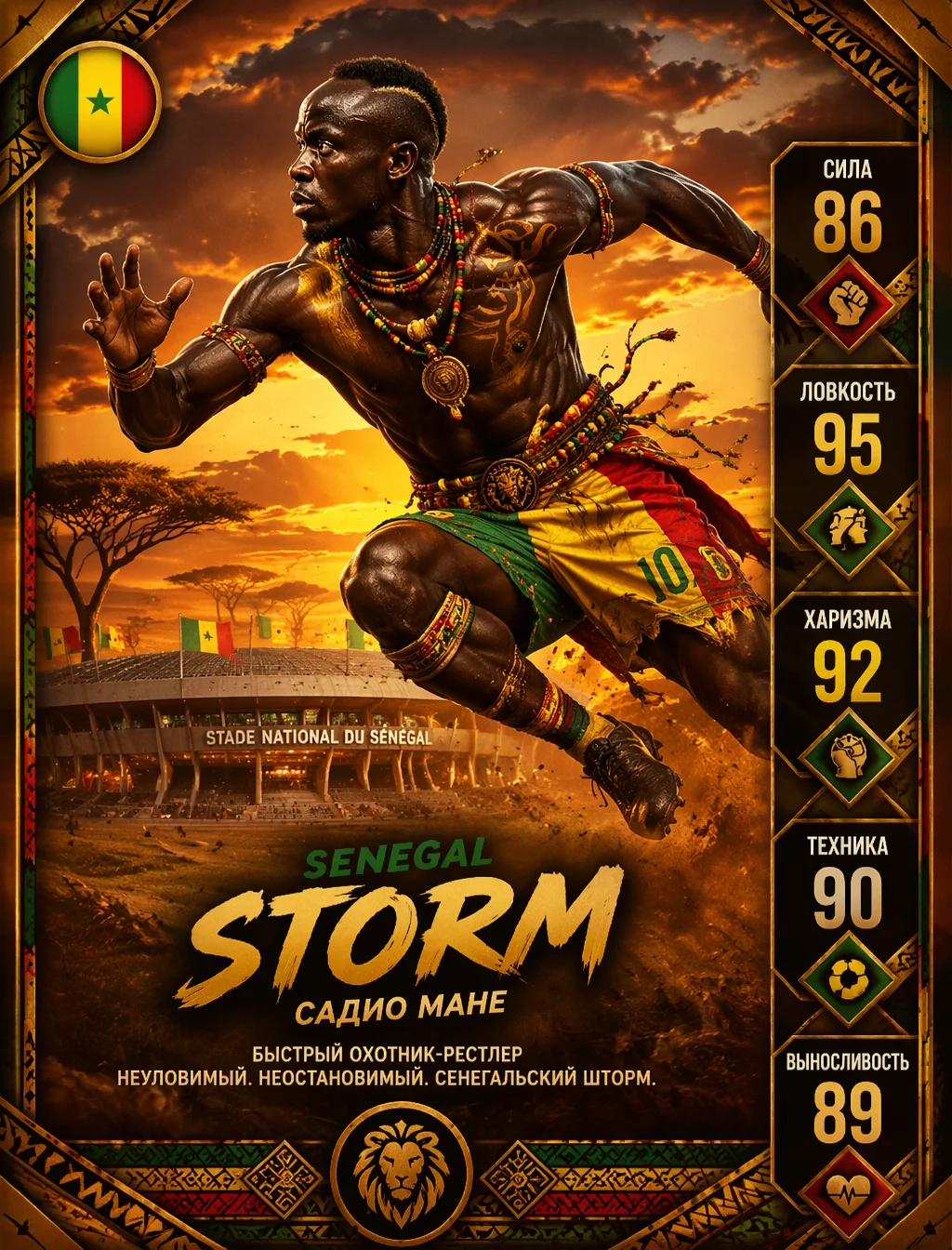 Senegal Storm — Садио МанеПромпт: Садио Мане как "Senegal...