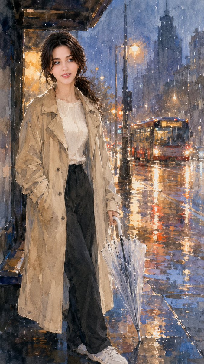 Rainy evening stroll in the city