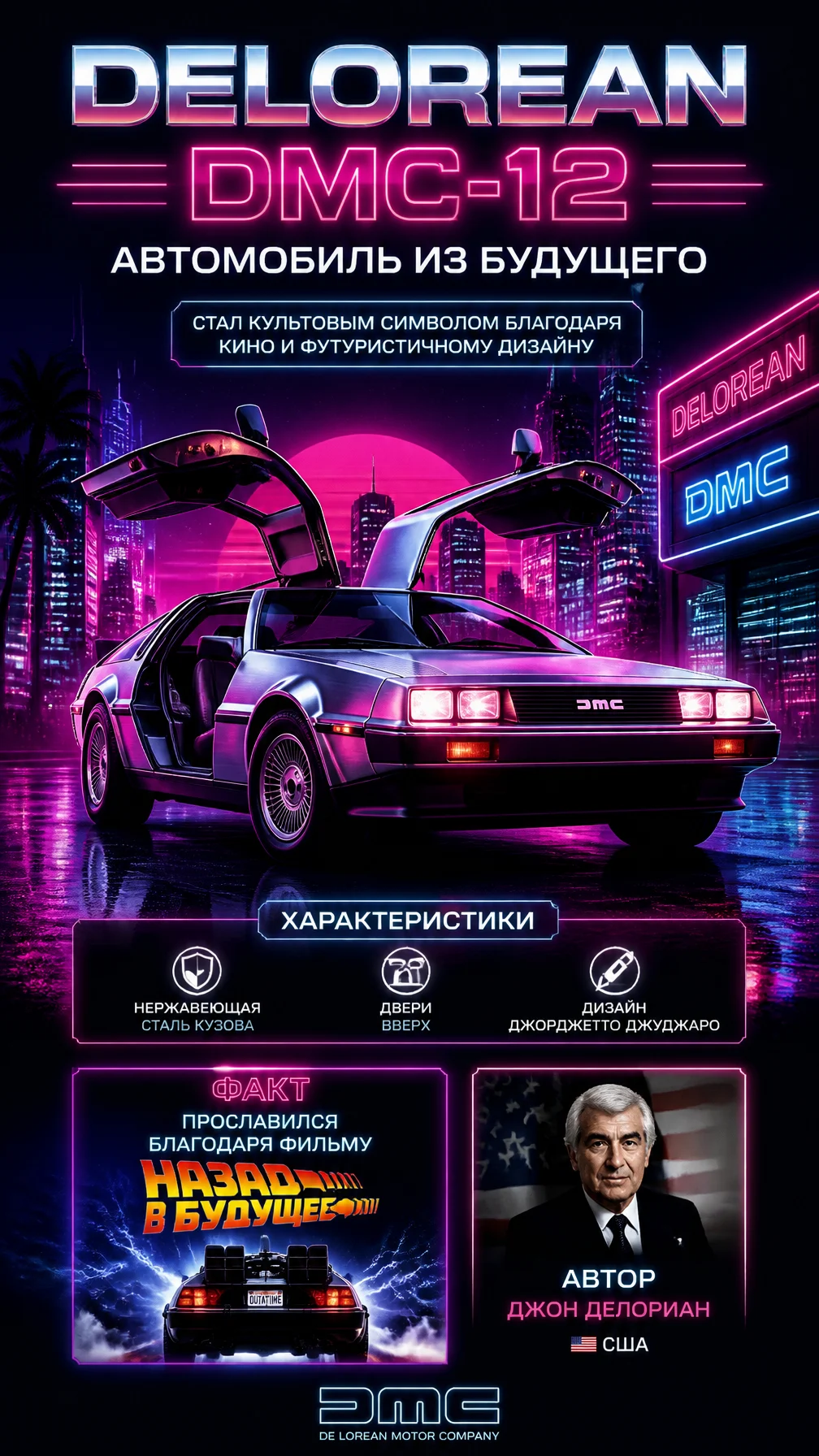 Делориан DMC-12 (1981) — неоновый ретро-футуризм 80-х