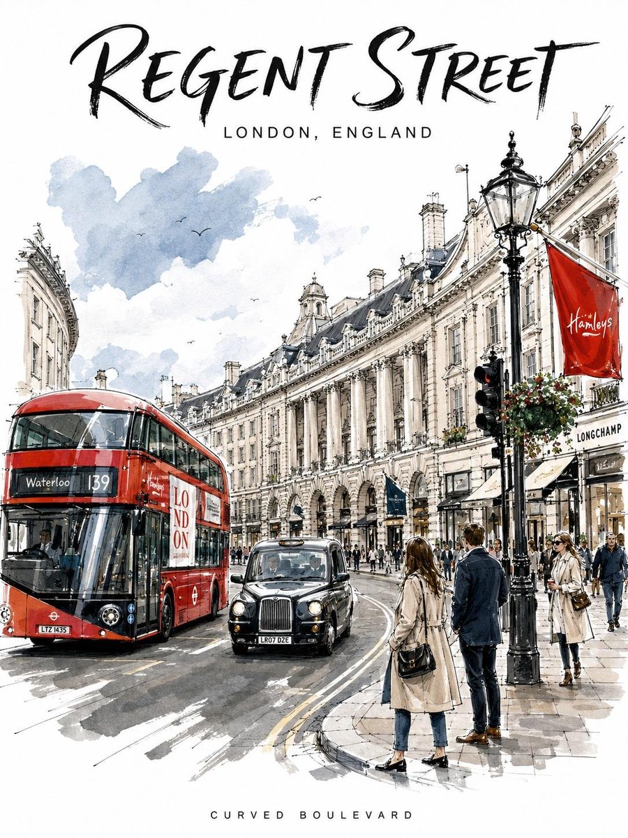 Create a sophisticated illustrated travel poster of **[Rua Augusta]** in a refined cont...
