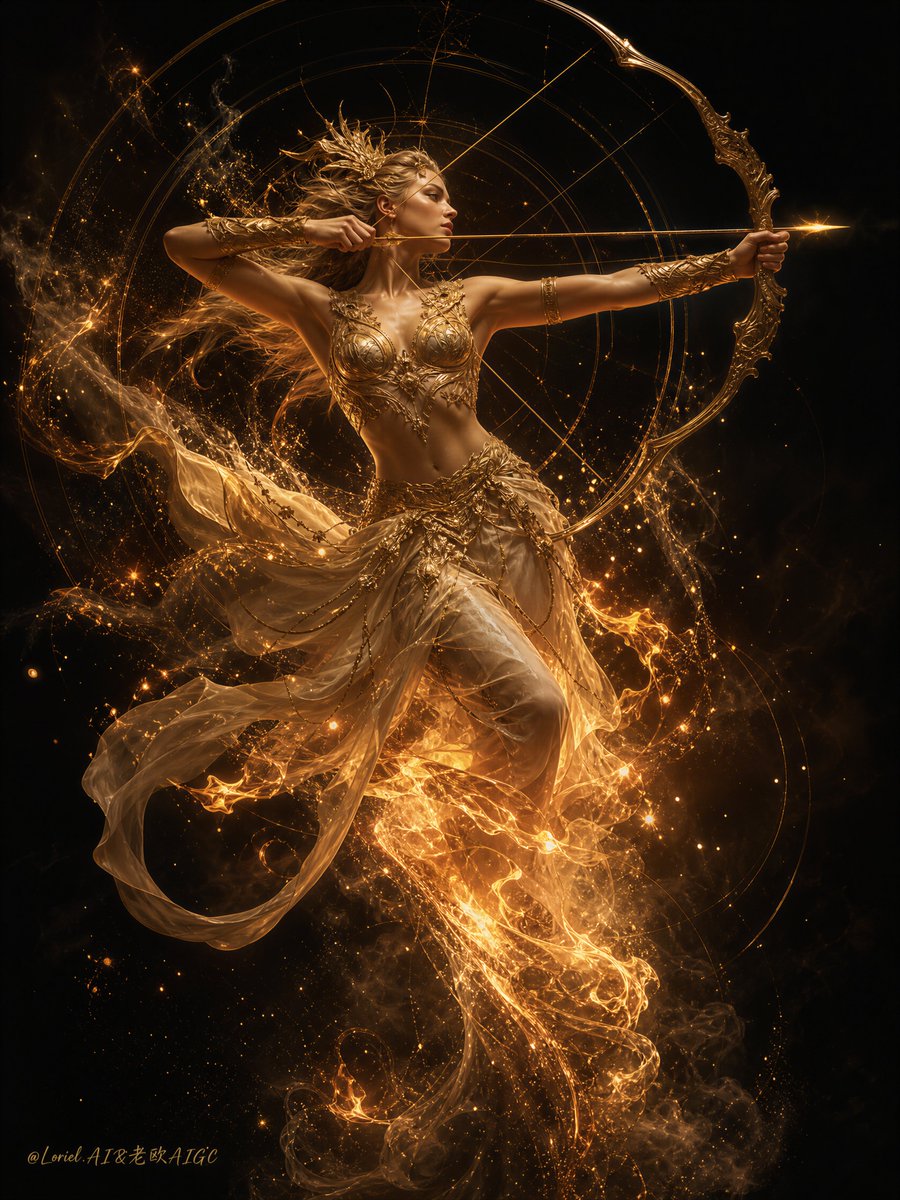 Create an ultra-detailed fantasy fine-art image of a single magnificent female archer s...