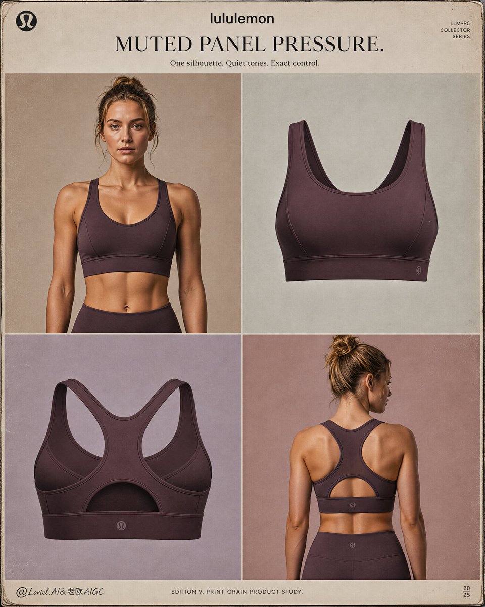 Create the fifth poster in the same premium Lululemon sports bra campaign series, devel...