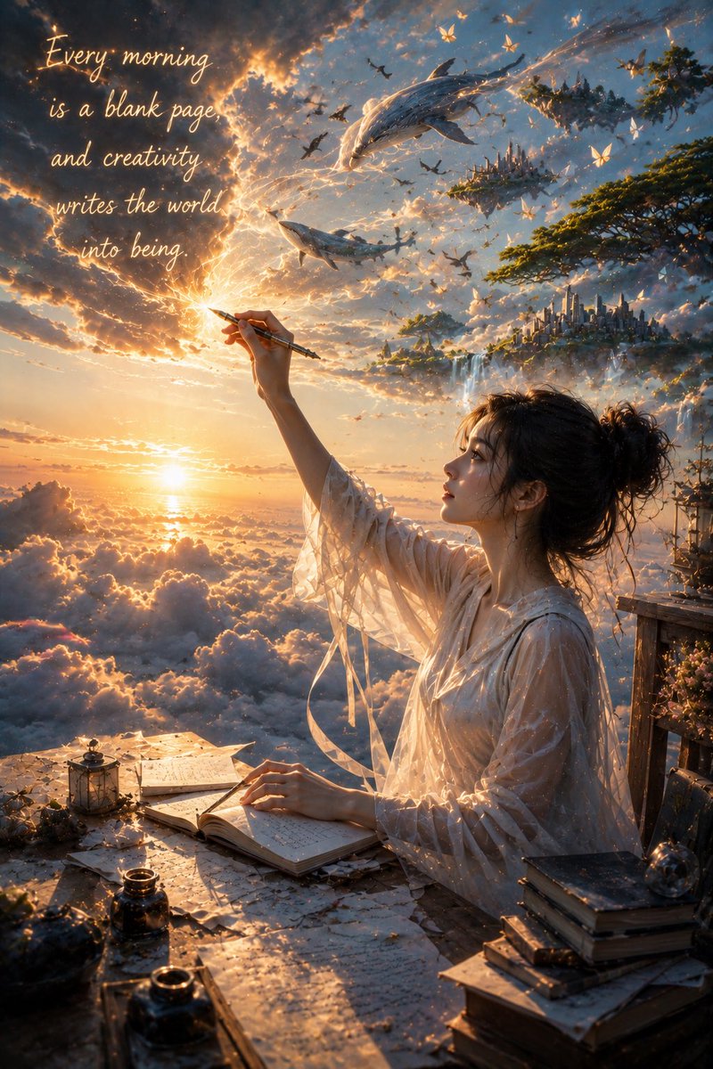 A breathtaking cinematic 9:16 vertical fantasy scene at sunrise. A beautiful 23-year-ol...