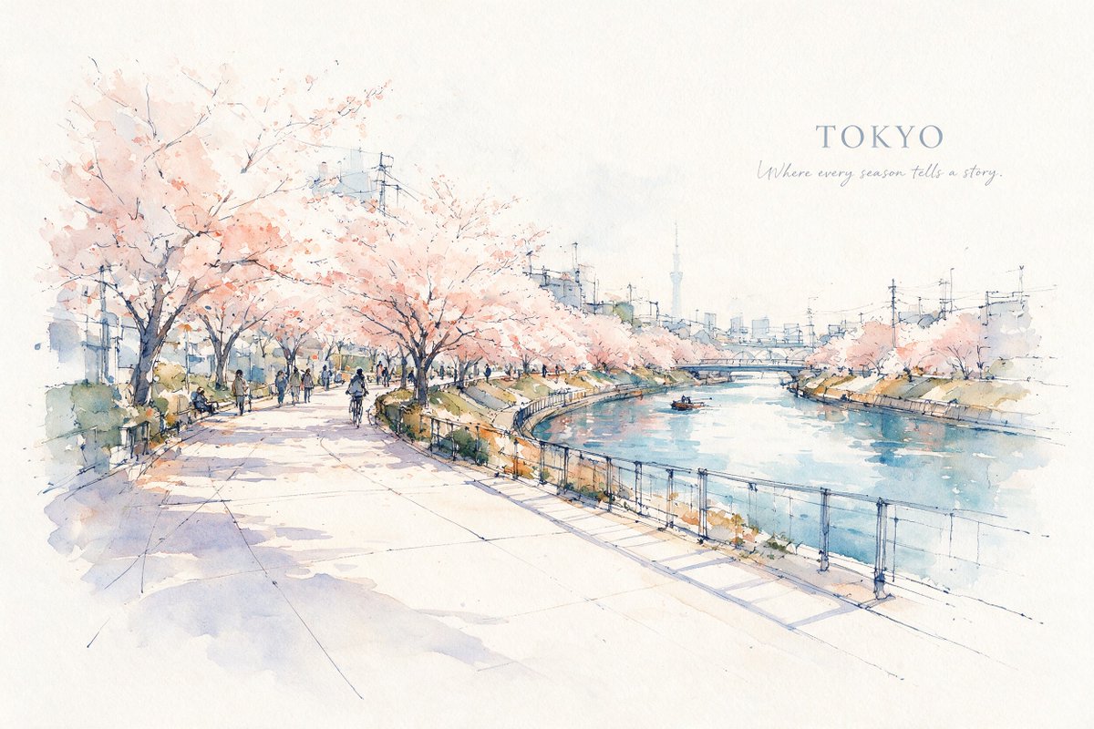 Create a refined horizontal aquarelle urban sketch of a peaceful, iconic outdoor locati...