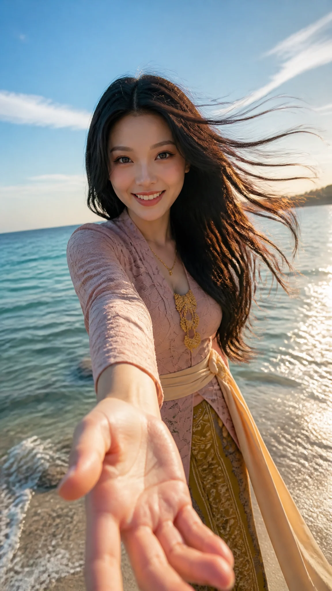 9:16 vertical photorealistic summer POV portrait.A young,...