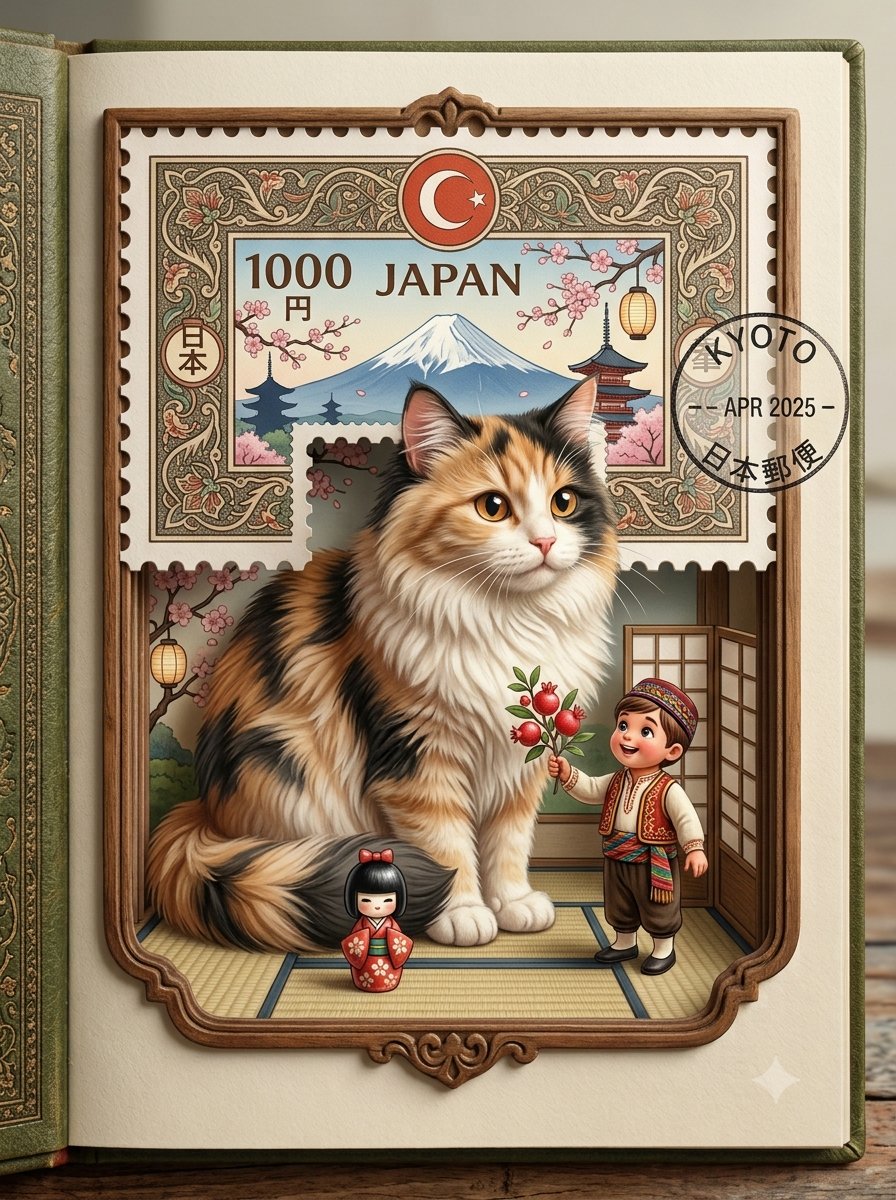 Ultra-detailed 3D illustration of a giant cute [ANIMAL] emerging from a vintage [COUNTR...