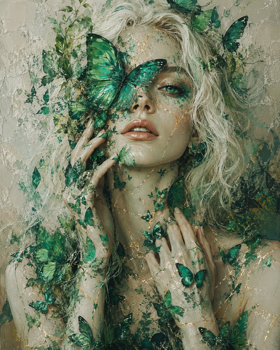 Create a contemporary surreal fine art oil painting titled "Emerald Hope."