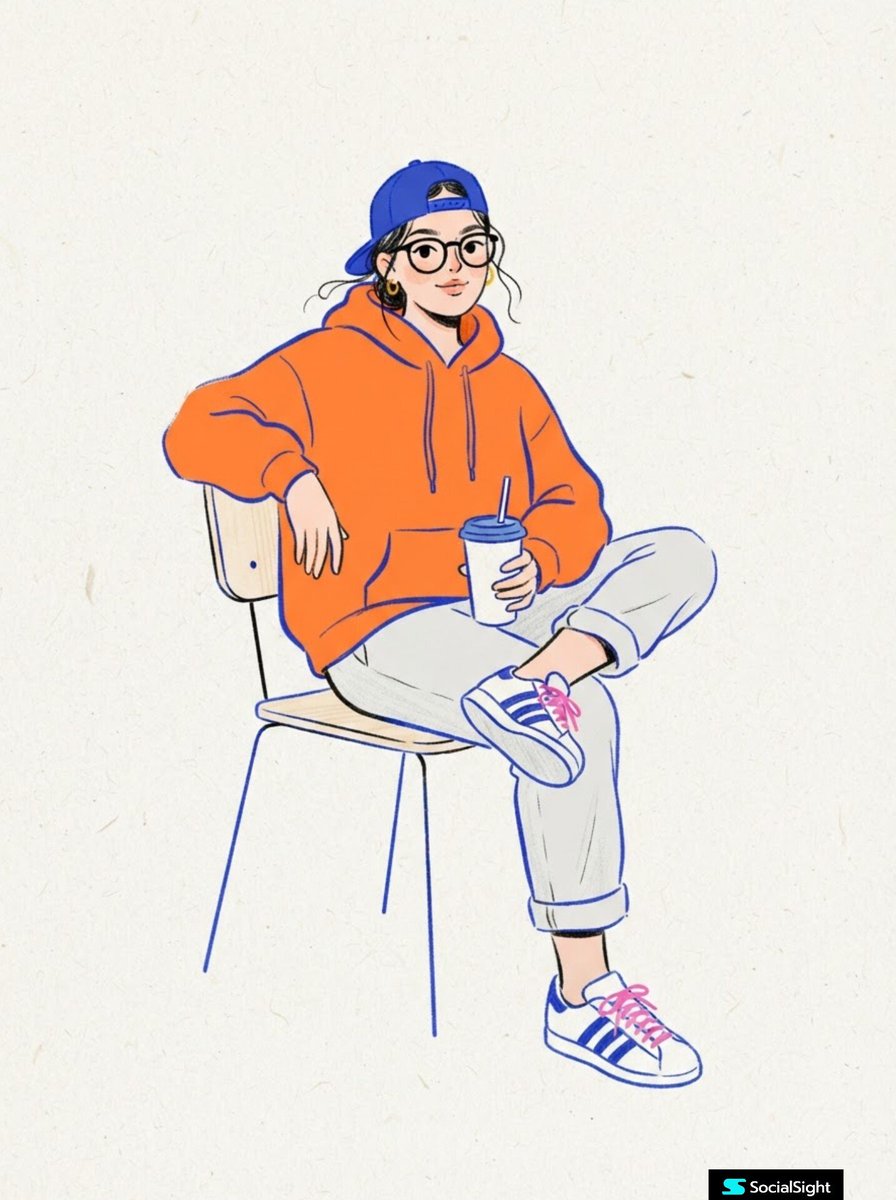 Playful minimalist editorial illustration of a stylish woman sitting casually on a simp...