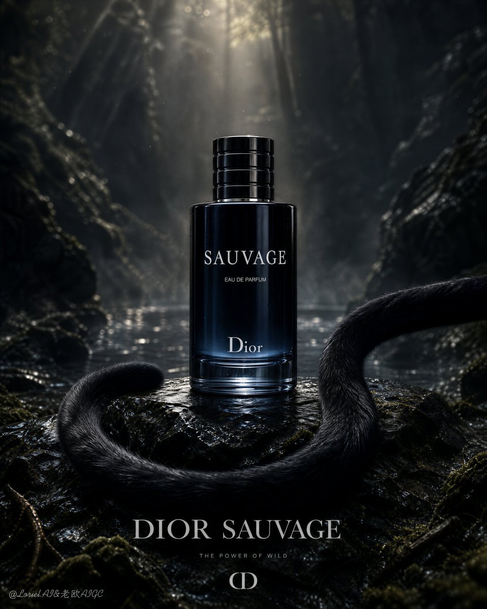 Create an ultra-premium fragrance advertising poster for Dior Sauvage, built around one...