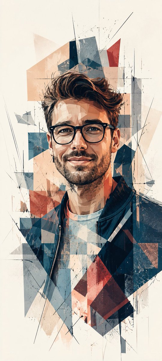 A contemporary abstract geometric portrait illustration style blending cubism, architec...
