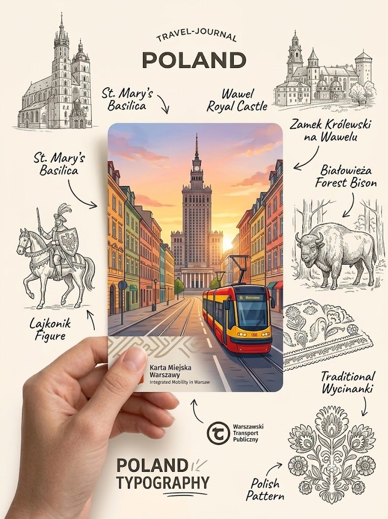 Create a premium travel journal-style collage poster inspired by [COUNTRY/CITY] on a cl...