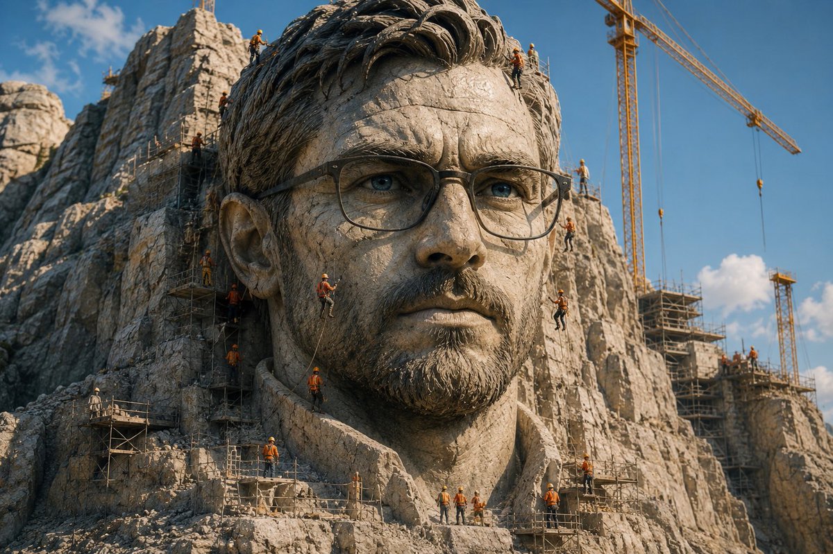 Monumental 35mm photography captures the colossal carving of a man's head into a mounta...