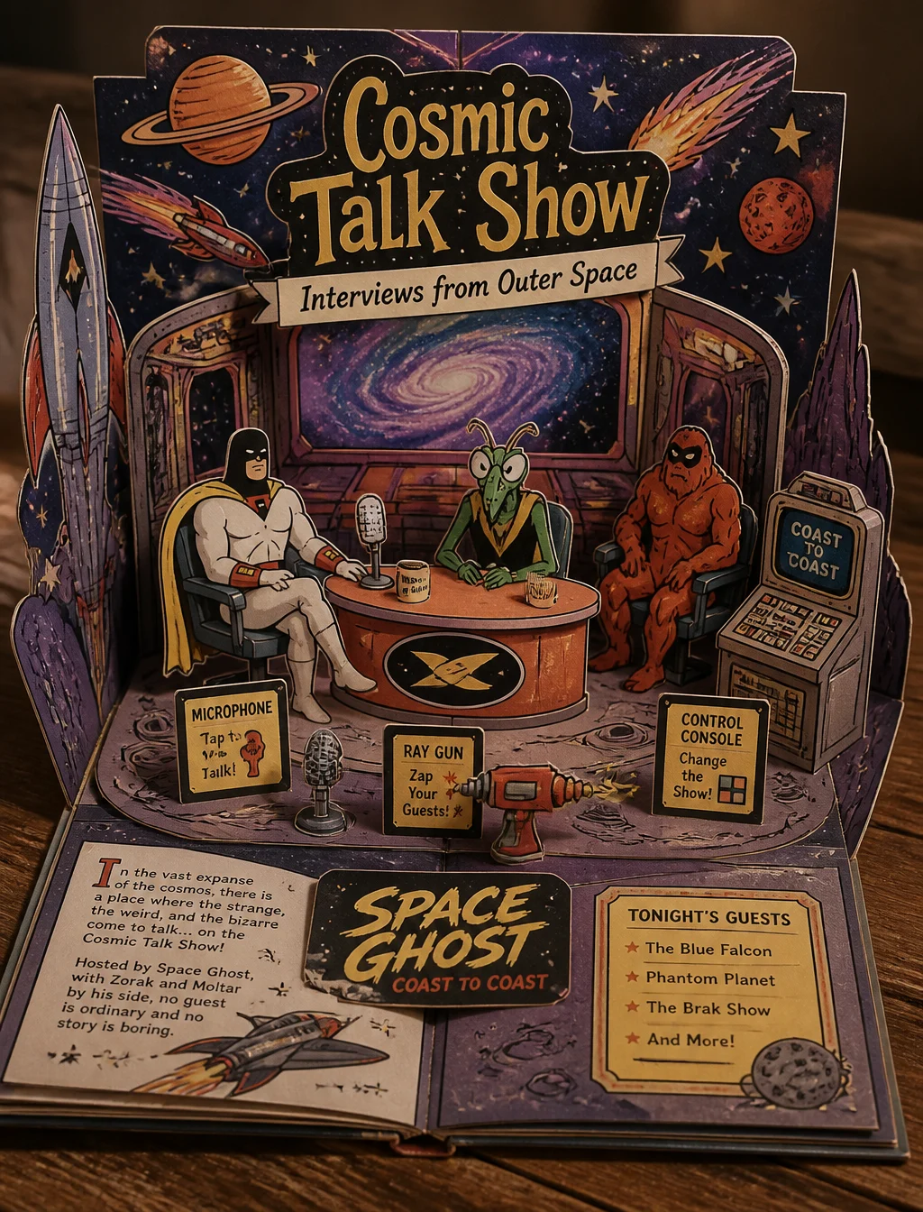 Create a Space Ghost Coast to Coast-themed 3D pop-up pape...